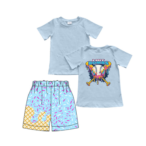 Preorder 06.10 BSSO1535 I HIT BOMBS Blue Boys Shorts Set
