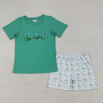 BSSO1540 Embroidery Golf Cart Green Boys Shorts Set