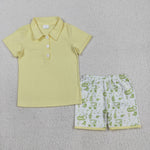 BSSO1546 Golf Cart Yellow Boys Polo Shorts Set