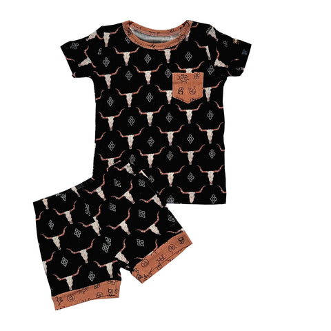 Preorder 10.21 MOQ 5 pcs BSSO1552 Skull Bull Black Boys Shorts Set