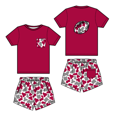 Preorder 10.23 MOQ 5 pcs BSSO1553 Football Camo Red Boys Shorts Set