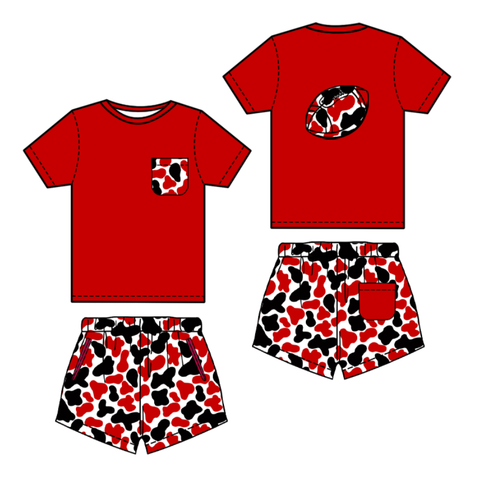 Preorder 10.23 MOQ 5 pcs BSSO1554 Football Camo Red Boys Shorts Set