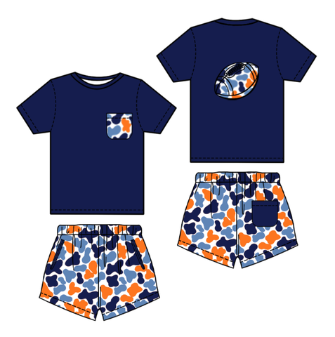 Preorder 10.23 MOQ 5 pcs BSSO1556 Football Camo Navy Blue Boys Shorts Set