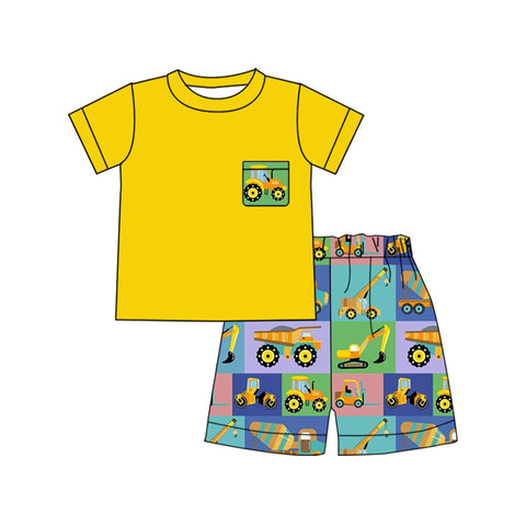 Preorder 10.23 MOQ 5 pcs BSSO1557 Truck Car Yellow Boys Shorts Set