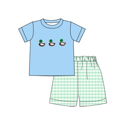 Preorder 10.23 MOQ 5 pcs BSSO1558 Mallard Ducks Sky Blue Boys Shorts Set
