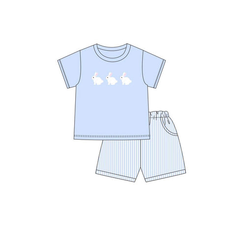 Preorder 10.23 MOQ 5 pcs BSSO1560 Easter Rabbit Blue Boys Shorts Set