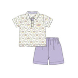 Preorder Samples BSSO1565 Embroidery Mardi Gras Mask Purple Boys Shorts Set