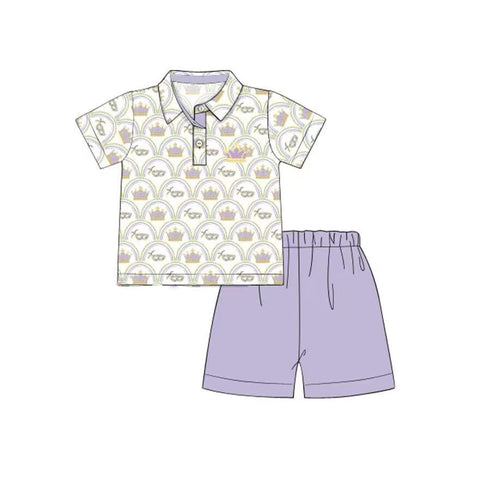Preorder 10.29 MOQ 5 pcs BSSO1565 Mardi Gras Mask Purple Boys Shorts Set