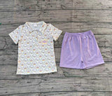 Preorder Samples BSSO1565 Embroidery Mardi Gras Mask Purple Boys Shorts Set