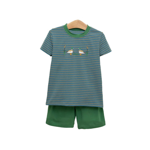 Preorder 10.29 MOQ 5 pcs BSSO1568 Mallard Ducks Green Boys Shorts Set
