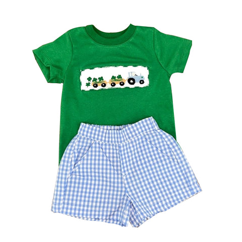 Preorder 11.04 MOQ 5 pcs BSSO1571 St. Patrick Leaf Truck Green Boys Shorts Set
