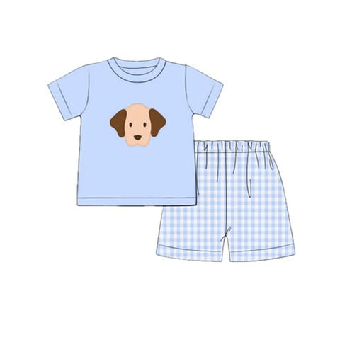 Preorder 11.04 MOQ 5 pcs BSSO1572 Dog Blue Plaid Boys Shorts Set