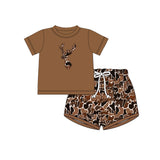 Preorder Samples BSSO1575 Embroidery Hunting Elk Camo Brown Boys Shorts Set