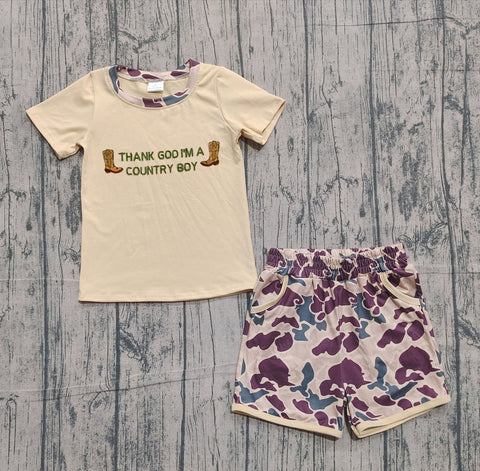Preorder Samples BSSO1577 Embroidery Hunting Country Boy Camo Brown Boys Shorts Set