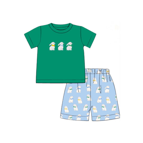 Preorder 11.17 MOQ 5 pcs BSSO1580 Easter Rabbit Green Boys Shorts Set