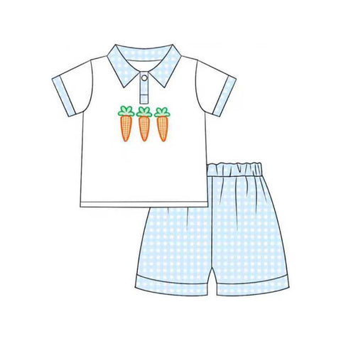 Preorder 11.20 MOQ 5 pcs BSSO1604 Easter Carrot Blue Plaid Boys Shorts Set