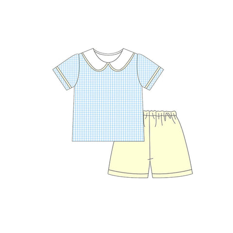 Preorder 11.20 MOQ 5 pcs BSSO1607 Blue Plaid Yellow Boys Shorts Set