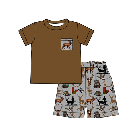Preorder 11.23 MOQ 5 pcs BSSO1610 Hunting Elk Mallard Ducks Boys Shorts Set