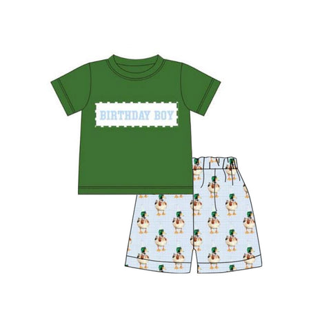 Preorder 11.24 MOQ 5 pcs BSSO1613 Birthday Boy Mallard Ducks Green Boys Shorts Set