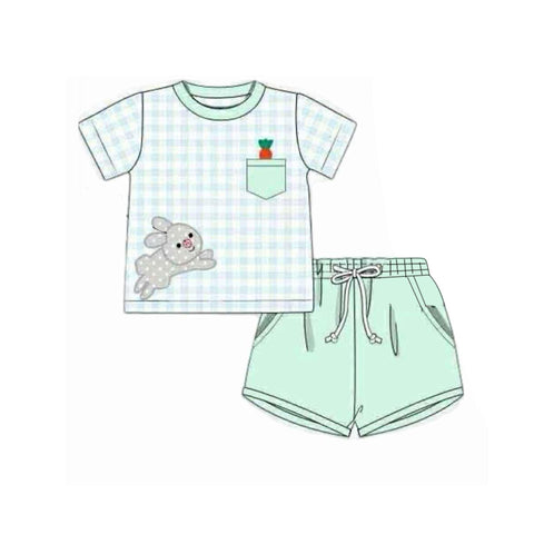Preorder 11.25 MOQ 5 pcs BSSO1614 Easter Rabbit Green Boys Shorts Set