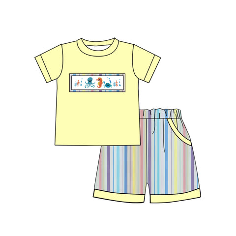 Preorder 11.25 MOQ 5 pcs BSSO1616 Sea Ocean Animals Yellow Boys Shorts Set