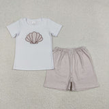 Embroidery Scallop Shells Kids Sibling Matching Clothes