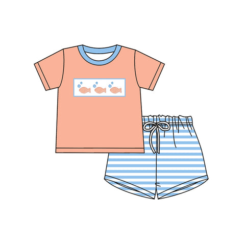 Preorder 11.25 MOQ 5 pcs BSSO1625 Fish Orange Stripe Boys Shorts Set