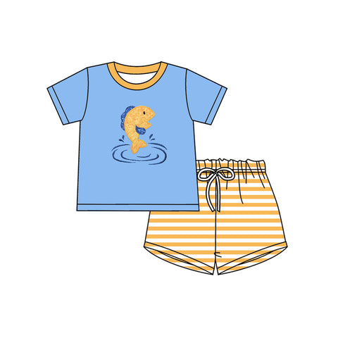 Preorder 11.25 MOQ 5 pcs BSSO1626 Fish Yellow Stripe Boys Shorts Set