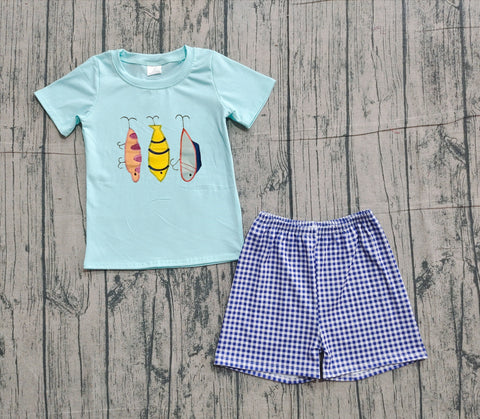 Preorder Embroidery BSSO1628 Fishing Hook Boys Shorts Set