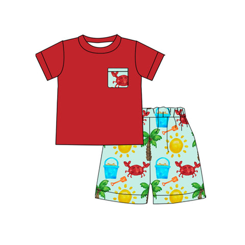 Preorder 11.30 MOQ 5 pcs BSSO1631 Beach Crab Red Boys Shorts Set
