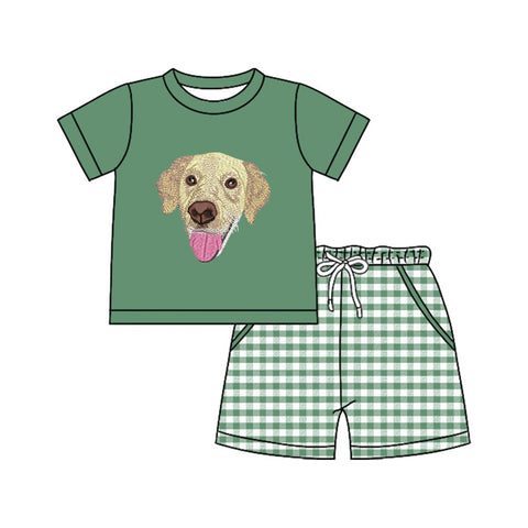 Preorder 12.01 MOQ 5 pcs BSSO1635 Dog Green Plaid Boys Shorts Set