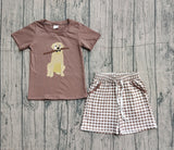 Preorder Samples BSSO1637 Embroidery Dog Brown Boys Shorts Set