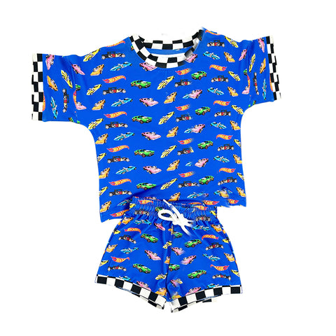 Preorder 12.01 MOQ 5 pcs BSSO1640 Cartoon Cars Blue Boys Shorts Set