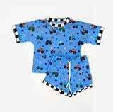 Preorder 12.01 MOQ 5 pcs BSSO1641 Truck Car Flag Star Plaid Boys Shorts Set