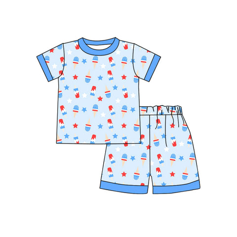 Preorder 12.04 MOQ 5 pcs BSSO1642 4th of July Star Ice Cream Boys Shorts Set