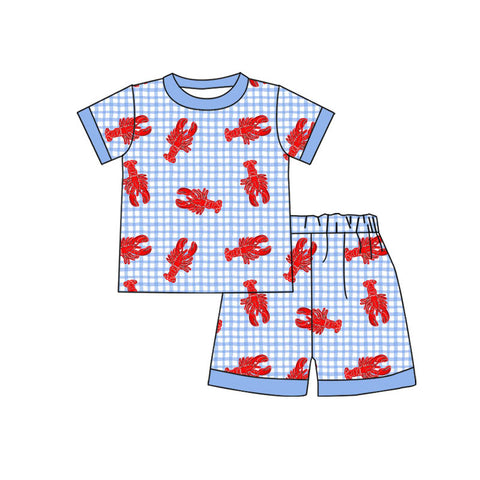 Preorder 12.06 MOQ 5 pcs BSSO1644 Crawfish Blue Plaid Boys Shorts Pajamas Set
