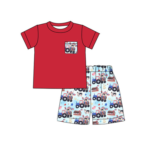 Preorder 12.06 MOQ 5 pcs BSSO1647 4th of July Dog Car Boys Shorts Set