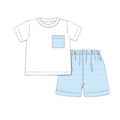 Preorder 12.07 MOQ 5 pcs BSSO1649 Blue Stripe Boys Shorts Set
