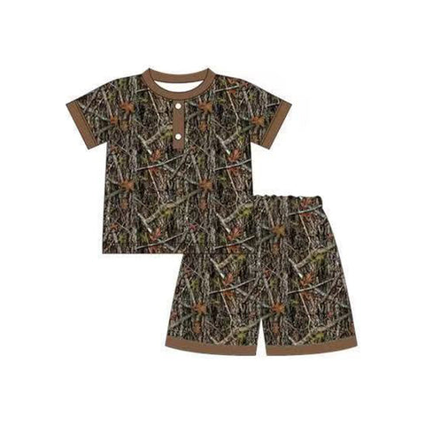 Preorder 12.07 MOQ 5 pcs BSSO1651 Hunting Branches Brown Boys Shorts Set