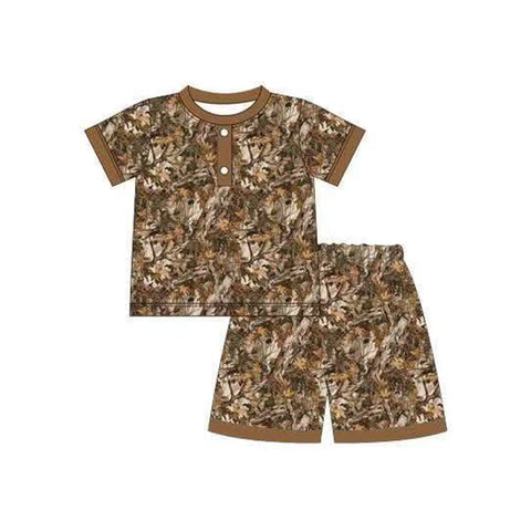 Preorder 12.07 MOQ 5 pcs BSSO1652 Hunting Leaf Brown Boys Shorts Set