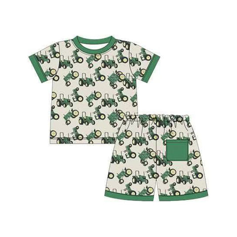 Preorder 12.07 MOQ 5 pcs BSSO1655 Truck Car Green Boys Shorts Set
