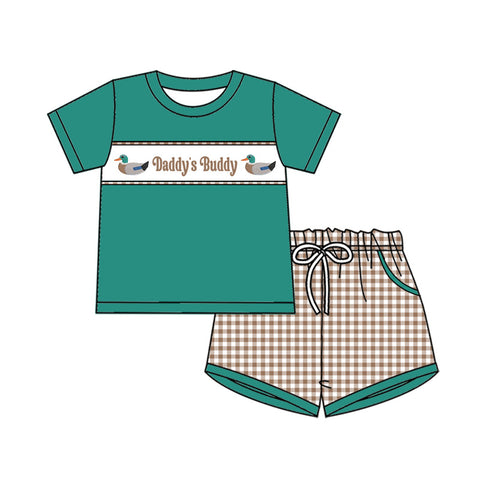 Preorder 12.07 MOQ 5 pcs BSSO1656 Daddy's Buddy Mallard Ducks Green Boys Shorts Set