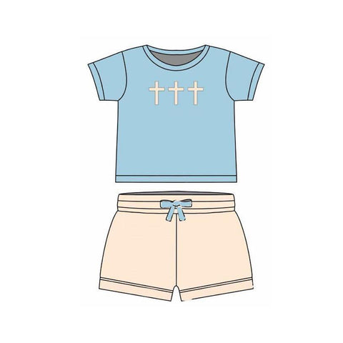 Preorder 12.12 MOQ 5 pcs BSSO1662 Easter Cross Boys Shorts Set