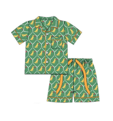 Preorder 12.12 MOQ 5 pcs BSSO1664 Dog Green Boys Shorts Pajamas Set