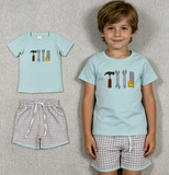 BSSO1666 Embroidery Tool Plaid Boys Shorts Set