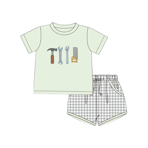 Preorder 12.13 MOQ 5 pcs BSSO1666 Tool Plaid Boys Shorts Set