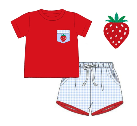 Preorder 12.14 MOQ 5 pcs BSSO1692 Strawberry Red Boys Shorts Set