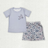 BSSO1787 New Hunting Mallard Ducks Camo Gray Boys Shorts Set
