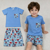 BSSO1829 4th of July Western Boots Boys Shorts Set