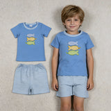 BSSO1905 Embroidery Fish Blue Color Boys Shorts Outfits